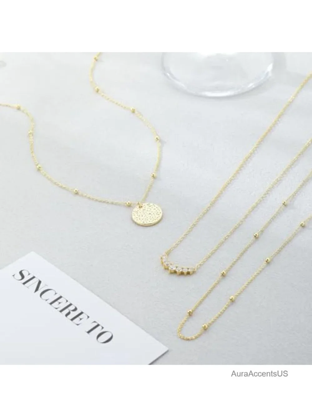 Layered Gold Silver Necklaces for Women, 14K Gold Plated Cubic Zirconia
